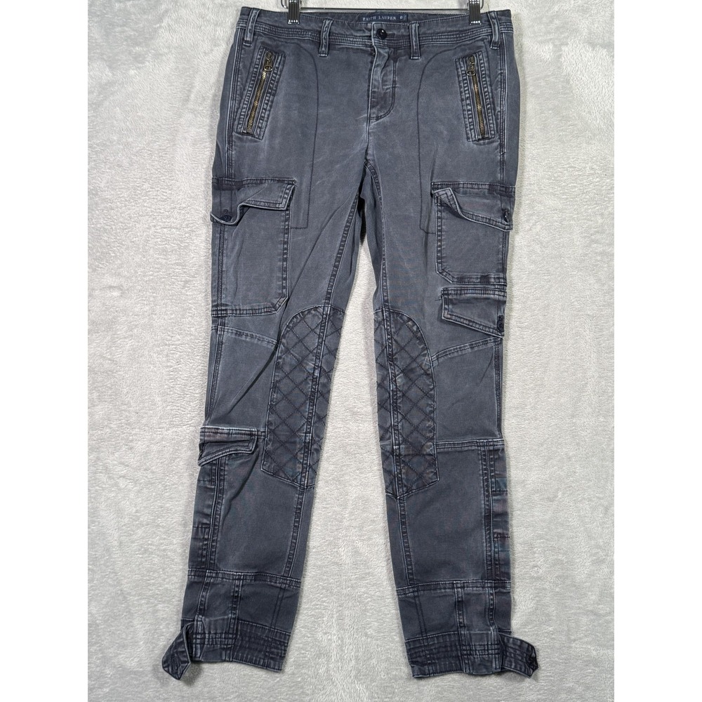 Ralph Lauren Pants Womens 10 Gray Cargo Moto Quilted Zip Pockets Equestrian